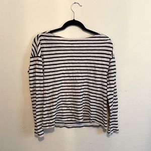 LOFT Striped Top Medium Long Sleeve Black White